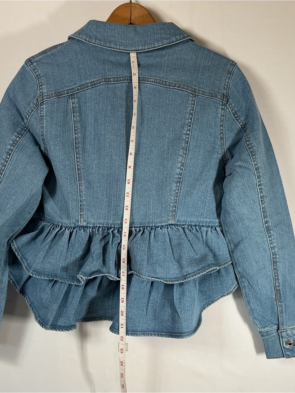 Du Jour Classic Light Blue Denim Jacket with Layered Hem - Picture 4 of 7